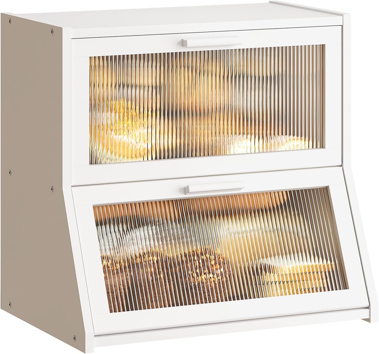 GHWIE Double Layer Bamboo Bread Box for Kitchen Counter,Large Capacity Bread Storage Bin,Bread Container with Acrylic Wavy Door Panel (Natural, Medium)