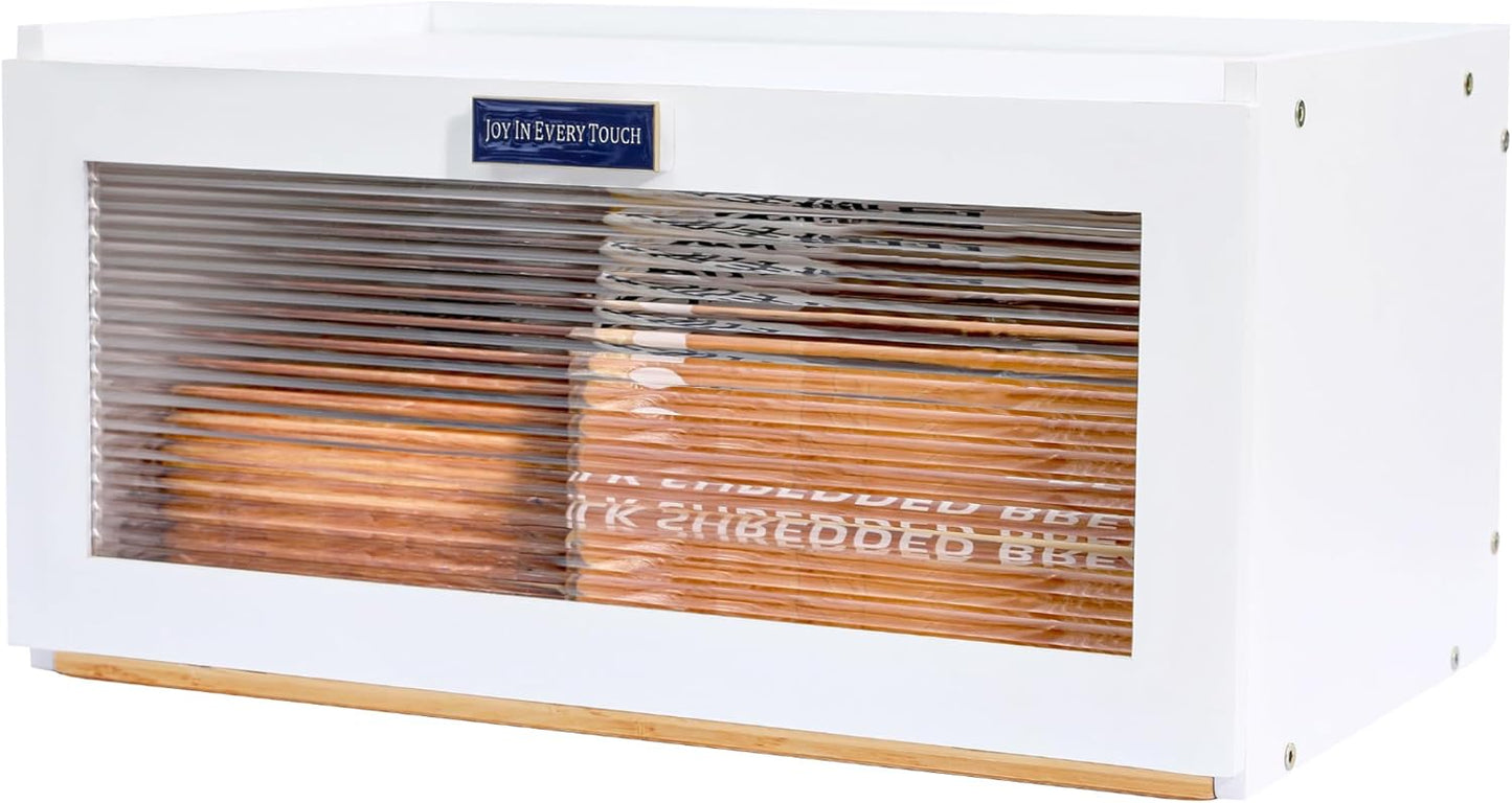 Bamboo Bread Box for Kitchen Counter-Large Capacity Bread Storage Container Farmhouse Bread Box with Window Bread Holder