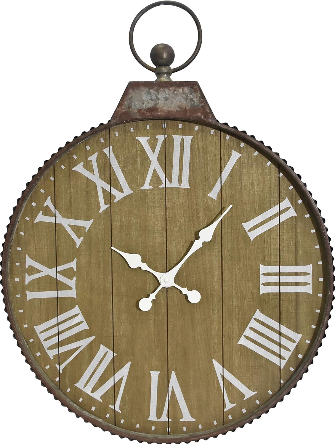 Oldtown Rustic Farmhouse Metal & Solid Wood Noiseless Wall Clock (Wood, 30-inch)