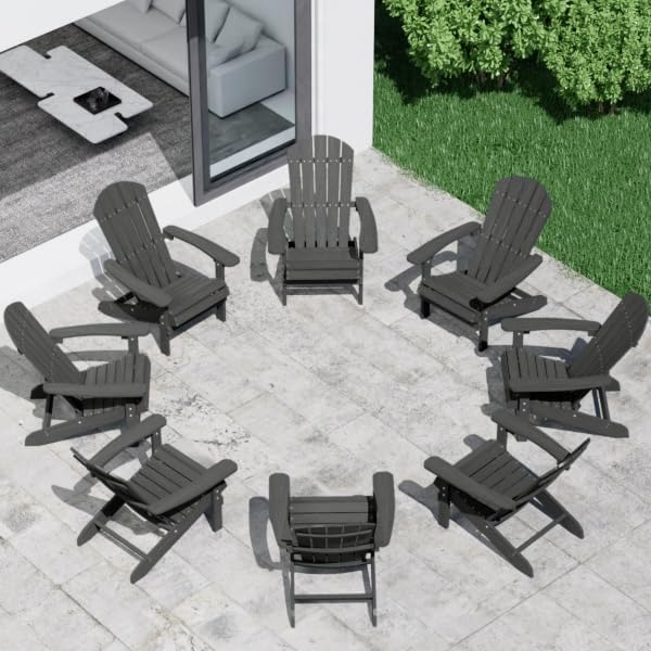 YEFU Adirondack Chairs Set of 2 Plastic Weather Resistant, Outdoor Chairs with Cup Holder, Like Real Wood, Widely Used in Outdoor, Patio, Fire Pit, Deck, Outside, Campfire Chairs (Blue)
