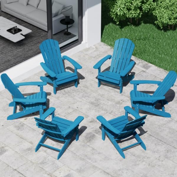 YEFU Adirondack Chairs Set of 2 Plastic Weather Resistant, Outdoor Chairs with Cup Holder, Like Real Wood, Widely Used in Outdoor, Patio, Fire Pit, Deck, Outside, Campfire Chairs (Blue)