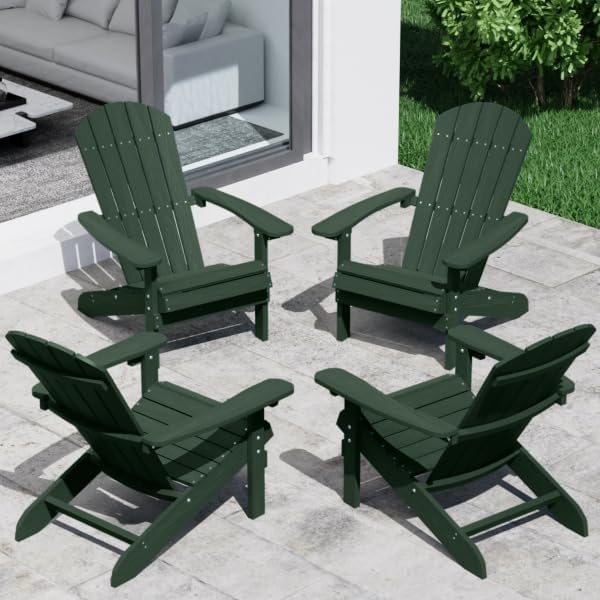 YEFU Adirondack Chairs Set of 2 Plastic Weather Resistant, Outdoor Chairs with Cup Holder, Like Real Wood, Widely Used in Outdoor, Patio, Fire Pit, Deck, Outside, Campfire Chairs (Blue)