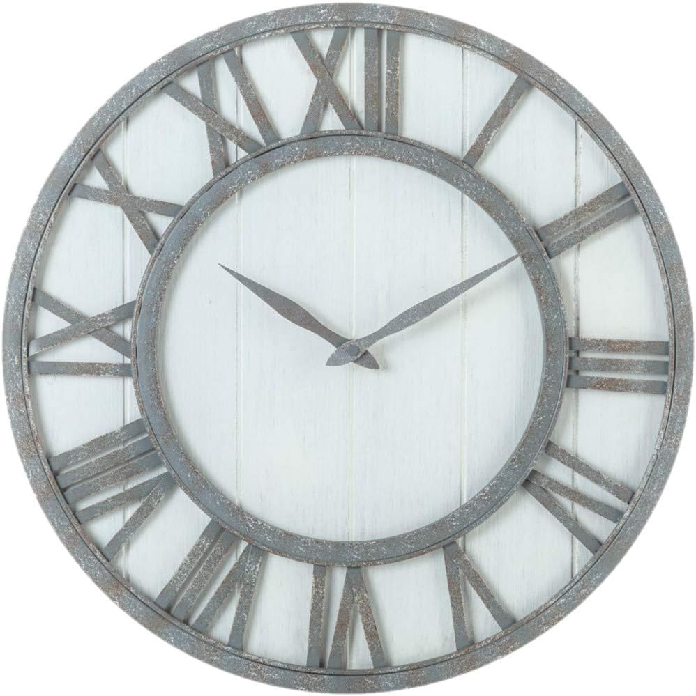 Oldtown Rustic Farmhouse Metal & Solid Wood Noiseless Wall Clock (Wood, 30-inch)