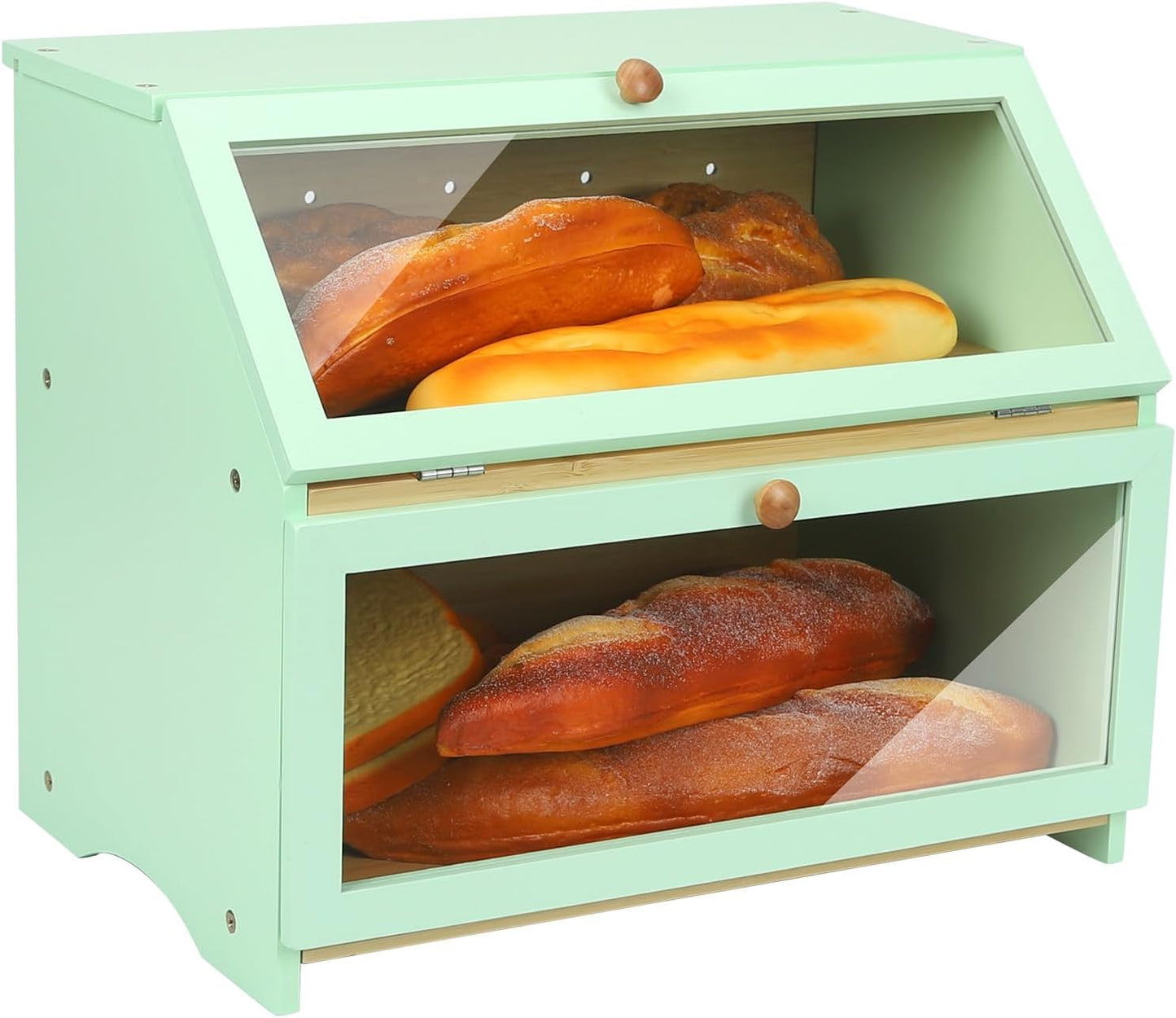 HOMEKOKO Double Layer Large Bread Box for Kitchen Counter, Wooden Large Capacity Bread Storage Bin (Natural Bamboo)