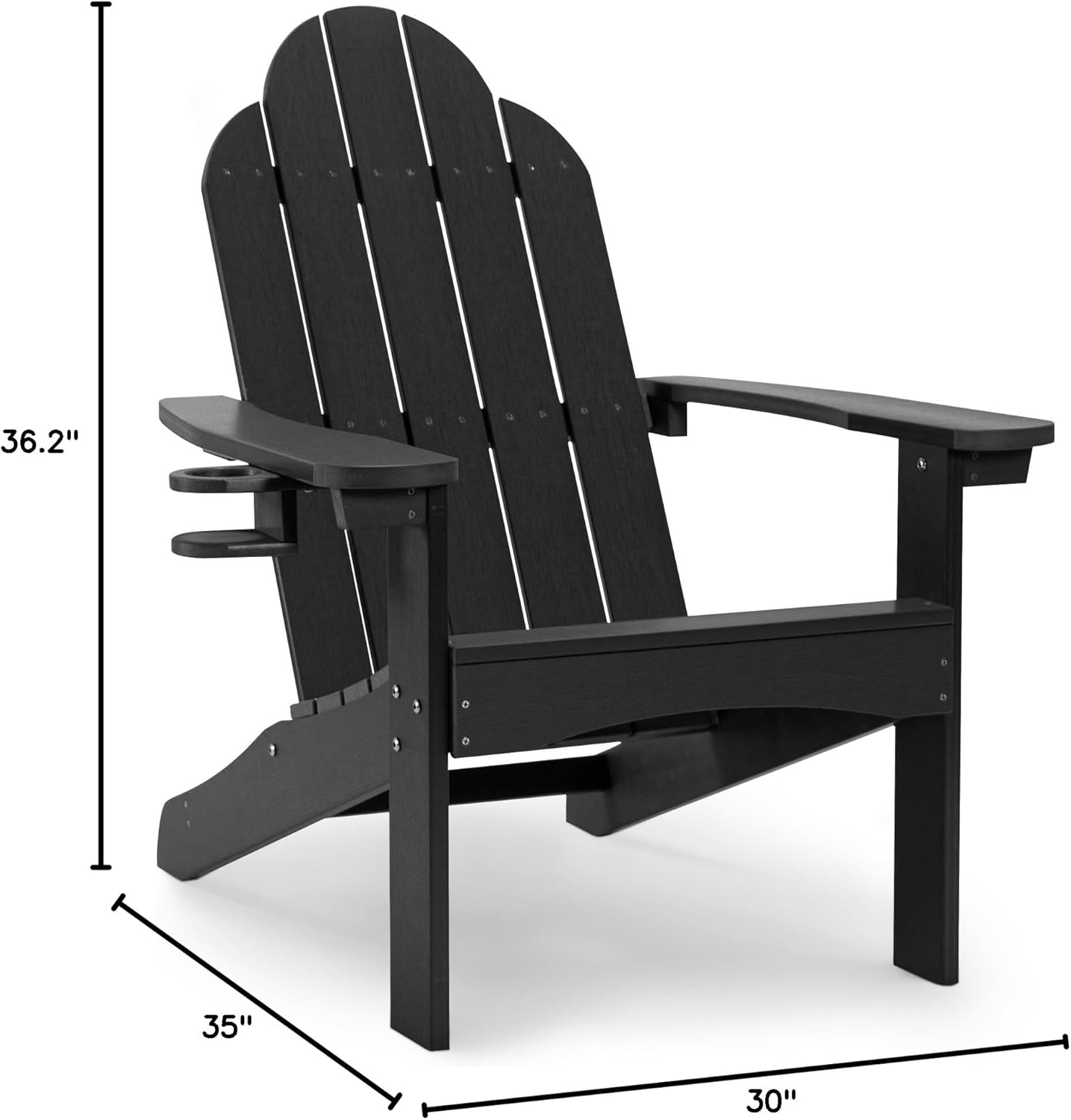 LUE BONA HDPS Adirondack Chairs Set of 4, Fire Pit Outdoor Chair Weather Resistant with Cup Holder, Modern Plastic Chair Plastic for Patio, Deck, Proch, Hotel, Resort, 350LBS, Black