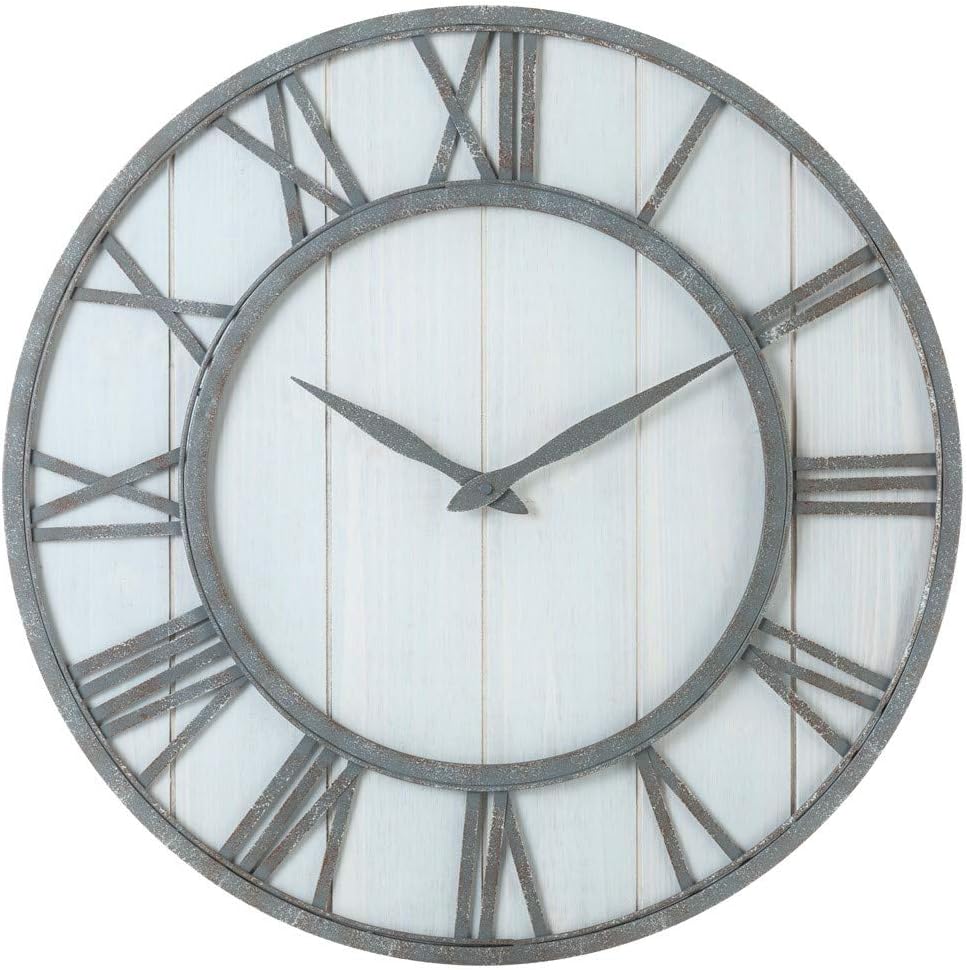 Oldtown Rustic Farmhouse Metal & Solid Wood Noiseless Wall Clock (Wood, 30-inch)