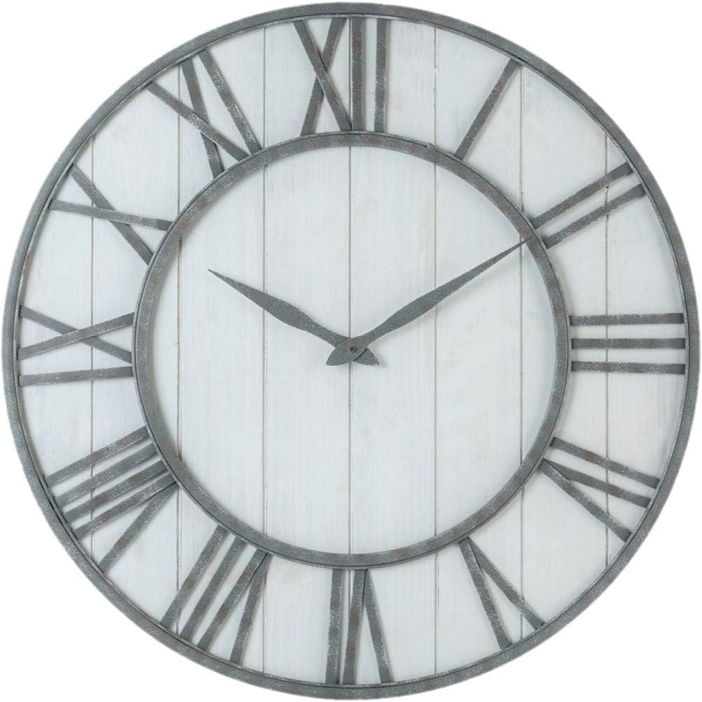Oldtown Rustic Farmhouse Metal & Solid Wood Noiseless Wall Clock (Wood, 30-inch)
