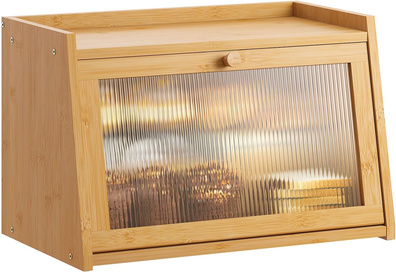 GHWIE Large Bread Box, Easy Access & Cleaning - Bamboo Bread Box for Kitchen Countertop with Acrylic Door (Natural, Medium)