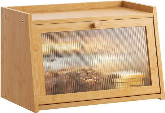 GHWIE Large Bread Box, Easy Access & Cleaning - Bamboo Bread Box for Kitchen Countertop with Acrylic Door (Natural, Medium)