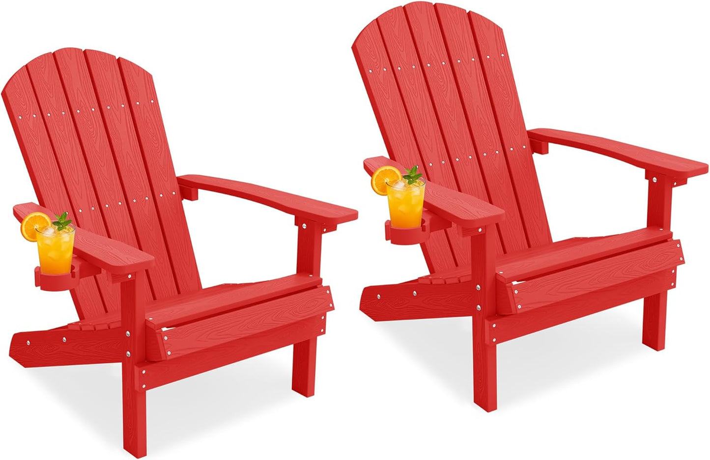 YEFU Adirondack Chairs Set of 2 Plastic Weather Resistant, Outdoor Chairs with Cup Holder, Like Real Wood, Widely Used in Outdoor, Patio, Fire Pit, Deck, Outside, Campfire Chairs (Blue)