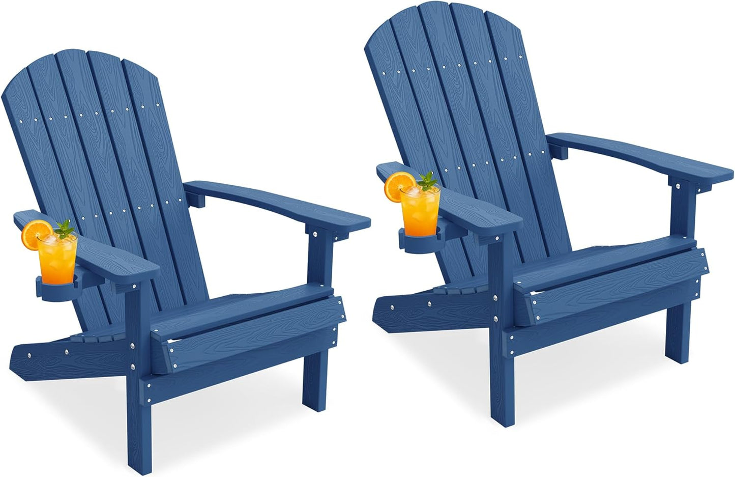 YEFU Adirondack Chairs Set of 2 Plastic Weather Resistant, Outdoor Chairs with Cup Holder, Like Real Wood, Widely Used in Outdoor, Patio, Fire Pit, Deck, Outside, Campfire Chairs (Blue)