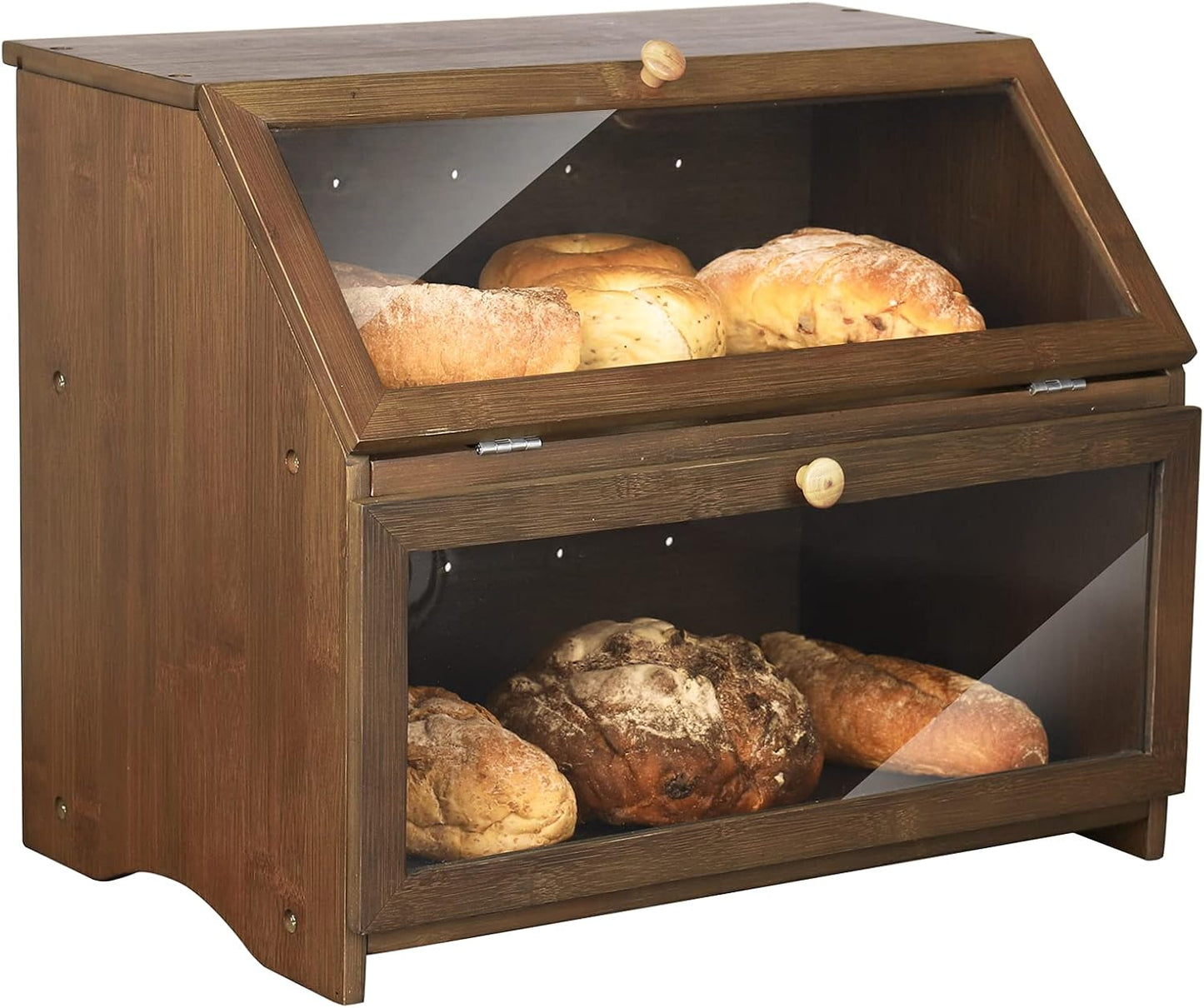 HOMEKOKO Double Layer Large Bread Box for Kitchen Counter, Wooden Large Capacity Bread Storage Bin (Natural Bamboo)