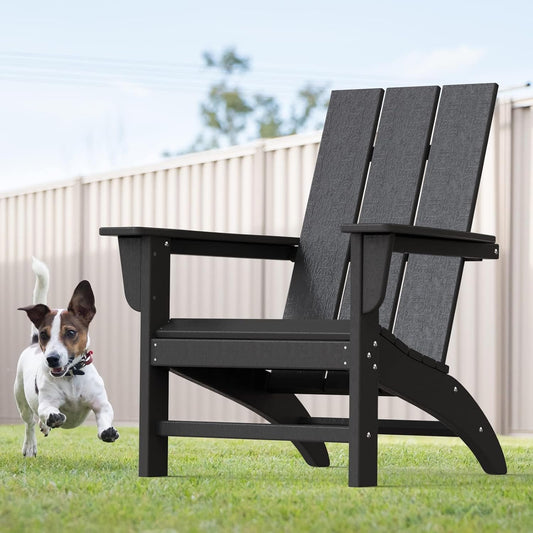 Modern Adirondack Chair, HDPE Plastic Patio Chairs for All Weather, Fire Pit Chair, Outdoor Lawn Chairs for Deck, Porch, Backyard, Garden, Black