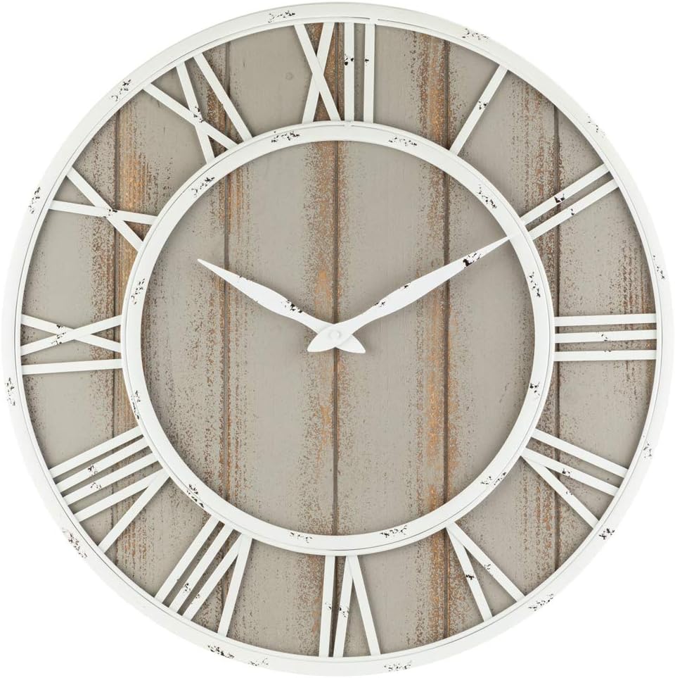 Oldtown Rustic Farmhouse Metal & Solid Wood Noiseless Wall Clock (Wood, 30-inch)