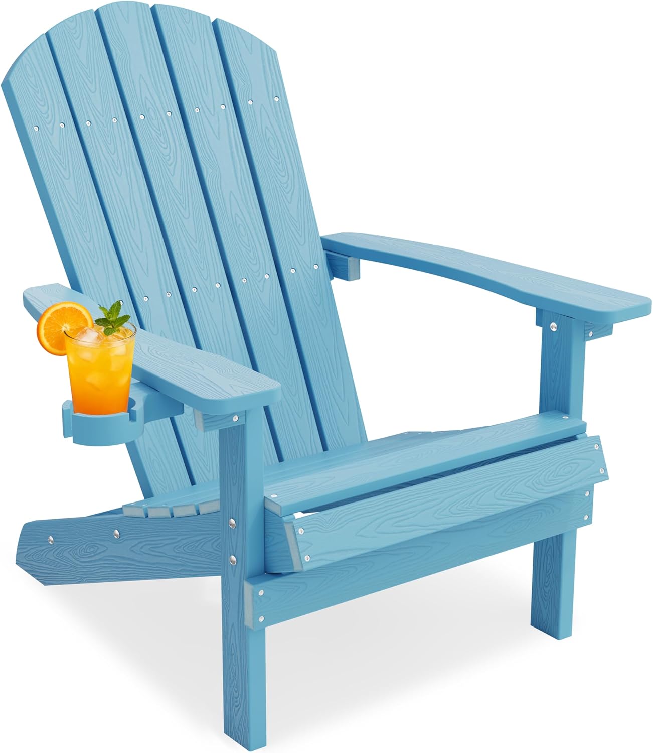 YEFU Adirondack Chairs Set of 2 Plastic Weather Resistant, Outdoor Chairs with Cup Holder, Like Real Wood, Widely Used in Outdoor, Patio, Fire Pit, Deck, Outside, Campfire Chairs (Blue)