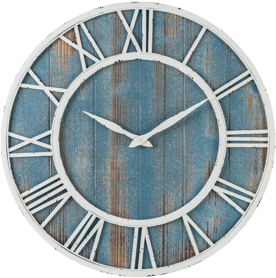 Oldtown Rustic Farmhouse Metal & Solid Wood Noiseless Wall Clock (Wood, 30-inch)