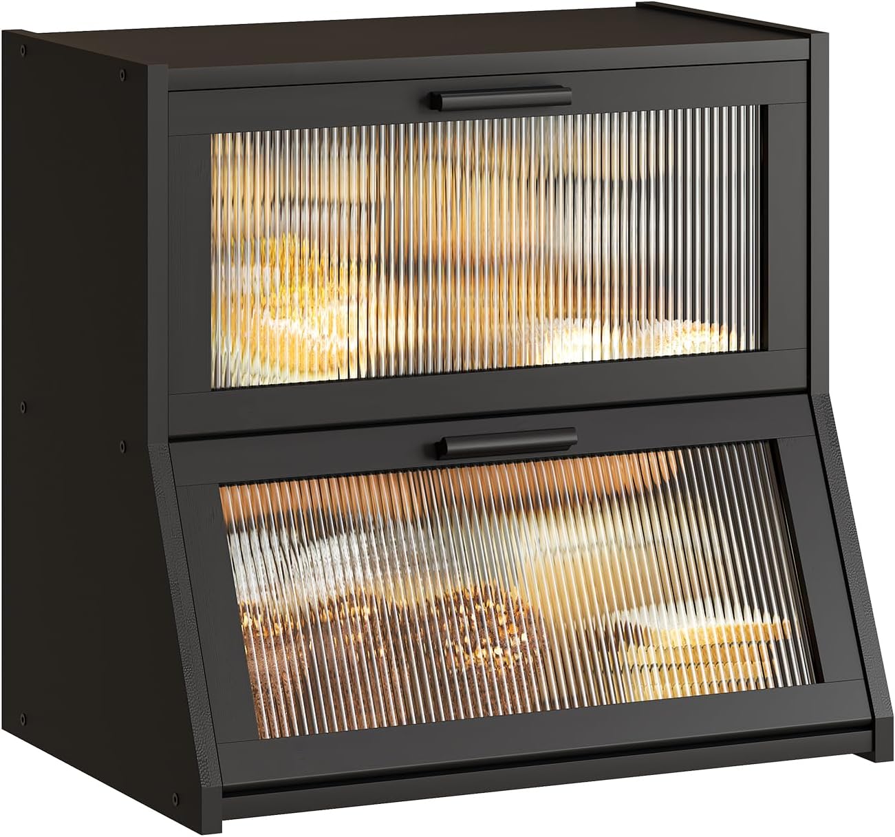 GHWIE Double Layer Bamboo Bread Box for Kitchen Counter,Large Capacity Bread Storage Bin,Bread Container with Acrylic Wavy Door Panel (Natural, Medium)