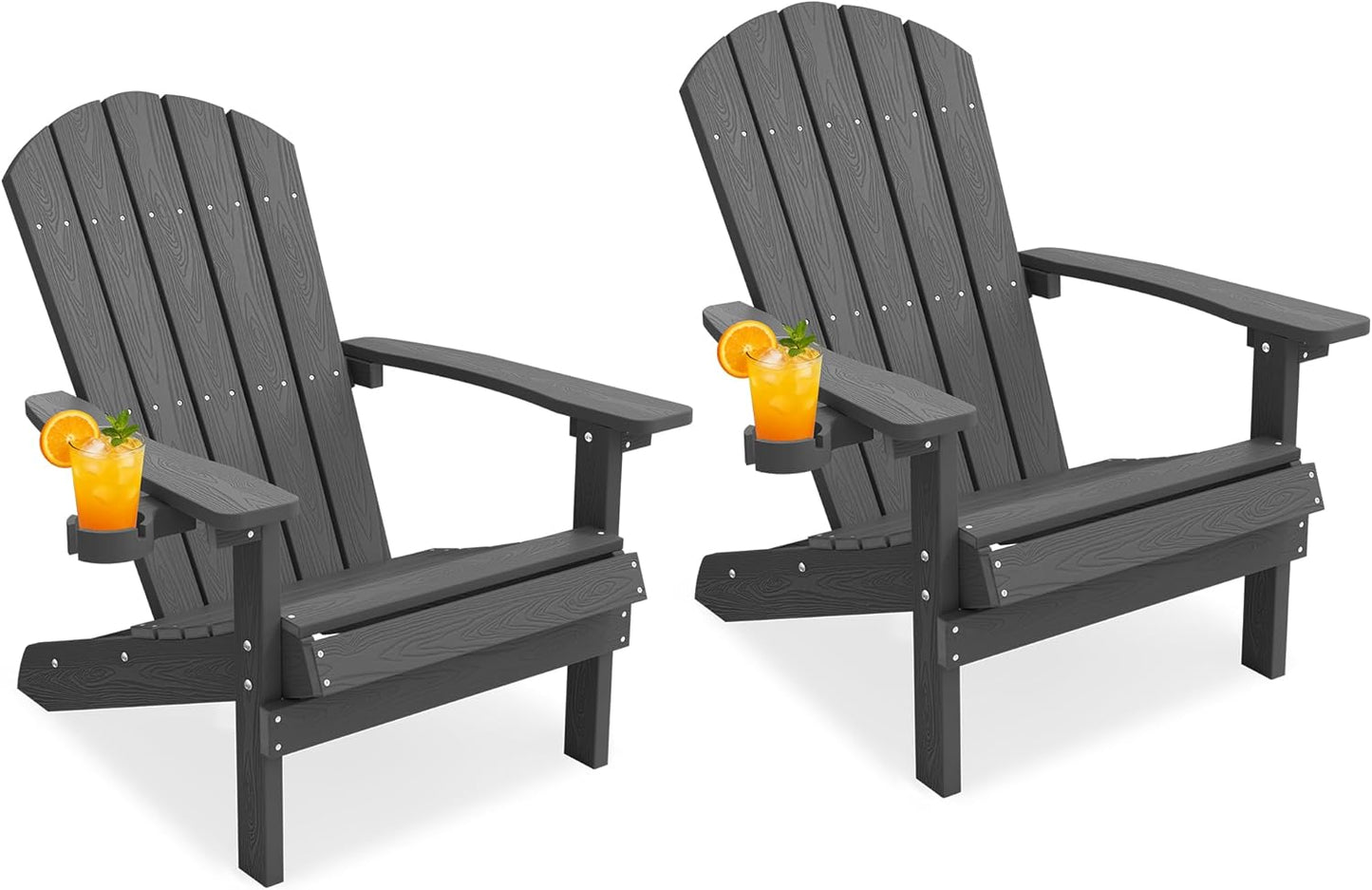 YEFU Adirondack Chairs Set of 2 Plastic Weather Resistant, Outdoor Chairs with Cup Holder, Like Real Wood, Widely Used in Outdoor, Patio, Fire Pit, Deck, Outside, Campfire Chairs (Blue)