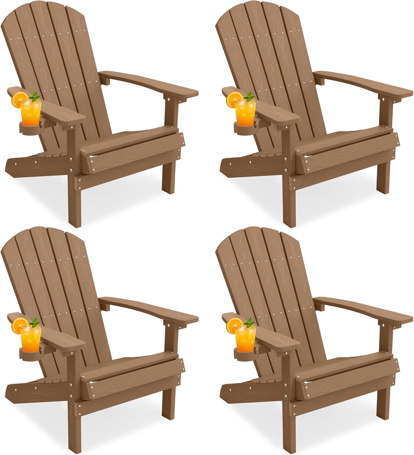 YEFU Adirondack Chairs Set of 2 Plastic Weather Resistant, Outdoor Chairs with Cup Holder, Like Real Wood, Widely Used in Outdoor, Patio, Fire Pit, Deck, Outside, Campfire Chairs (Blue)