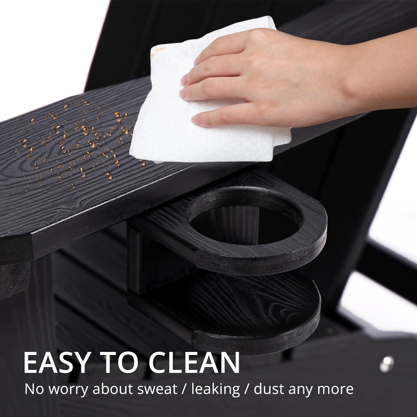 LUE BONA HDPS Adirondack Chairs Set of 4, Fire Pit Outdoor Chair Weather Resistant with Cup Holder, Modern Plastic Chair Plastic for Patio, Deck, Proch, Hotel, Resort, 350LBS, Black