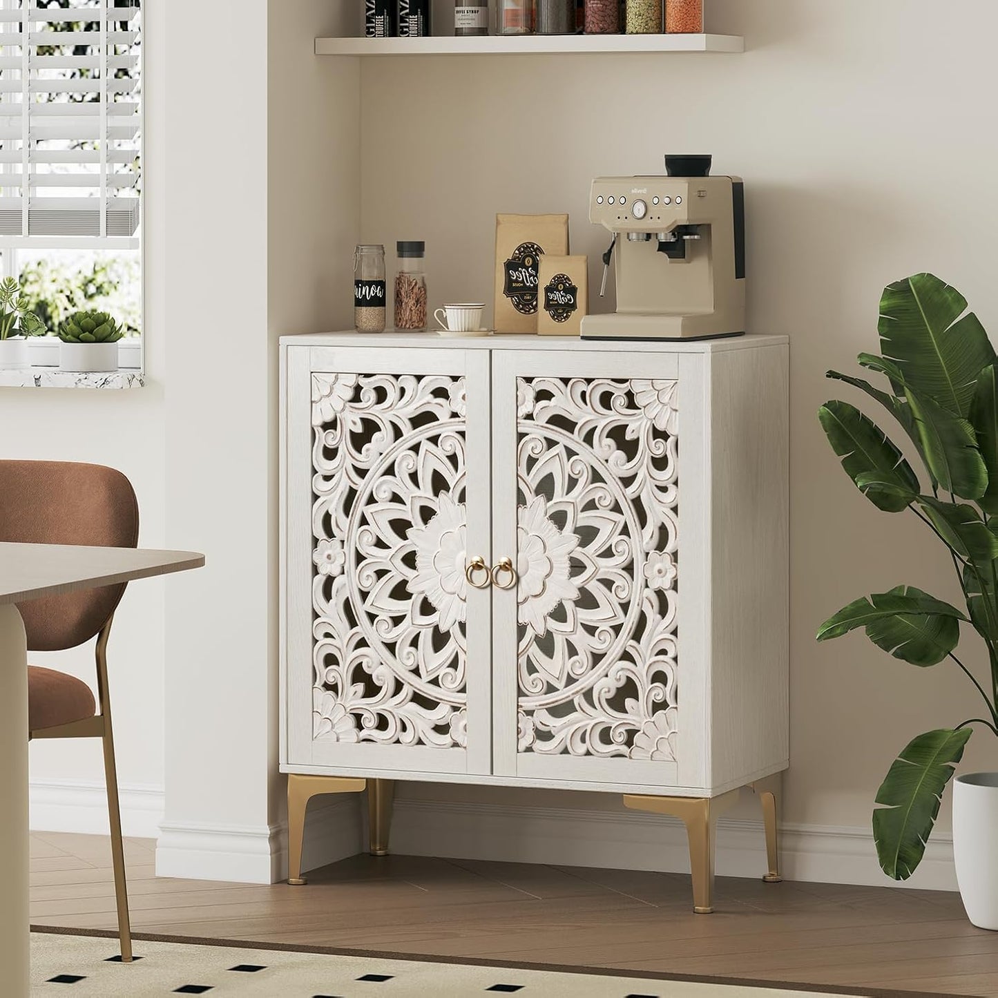 Sideboard Buffet Cabinet with Storage, 63" Large Arched Cabinet with Glass Doors, Mid Century Modern Buffet Table, Black Side Board for Living Room, Entryway, Kitchen