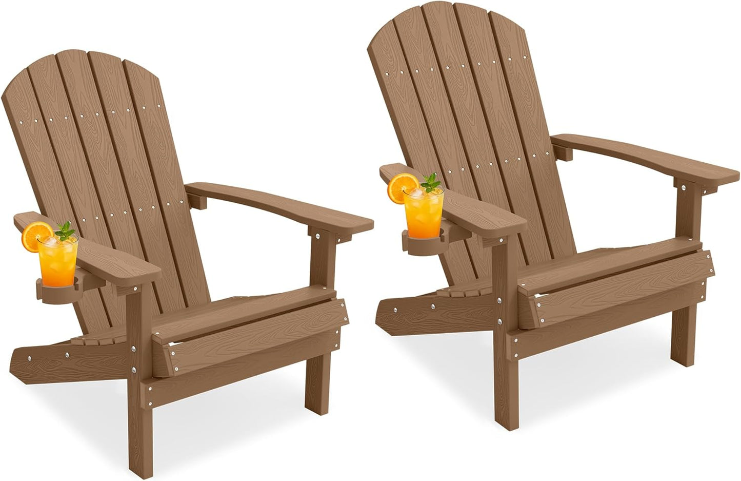 YEFU Adirondack Chairs Set of 2 Plastic Weather Resistant, Outdoor Chairs with Cup Holder, Like Real Wood, Widely Used in Outdoor, Patio, Fire Pit, Deck, Outside, Campfire Chairs (Blue)