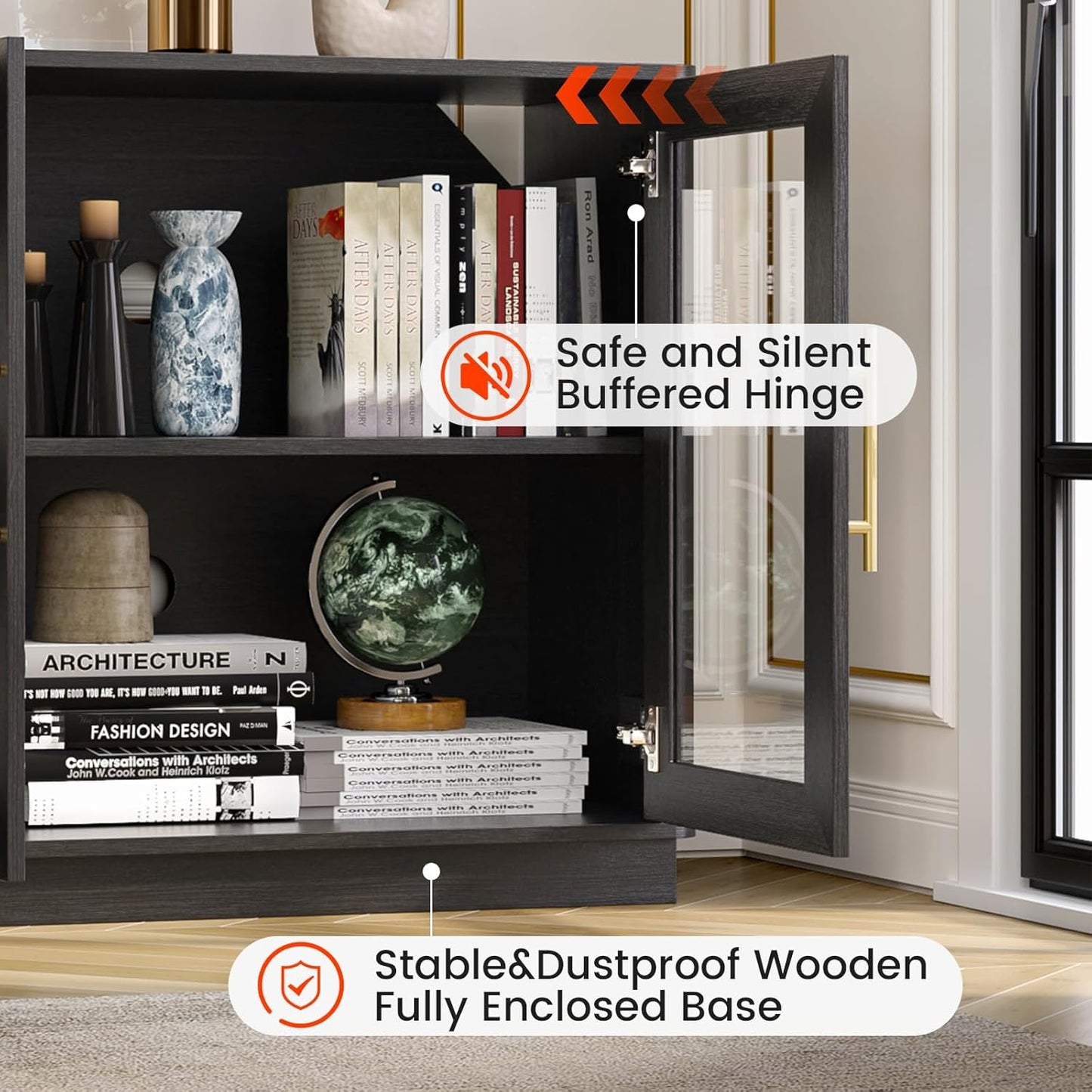 Buffet Cabinet with Storage,63" Large Dining Room Furniture Sideboard Buffet Table with 4 Glass Doors, Glass Display Cabinet,for Kitchen,Modern, Black