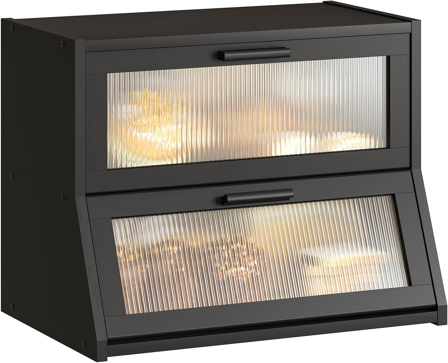 GHWIE Double Layer Bamboo Bread Box for Kitchen Counter,Large Capacity Bread Storage Bin,Bread Container with Acrylic Wavy Door Panel (Natural, Medium)