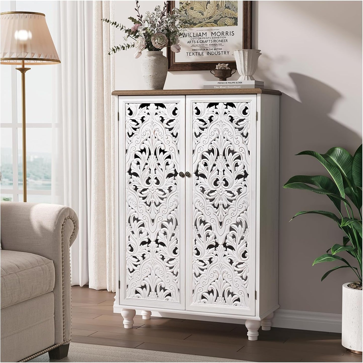 Sideboard Buffet Cabinet with Storage, 63" Large Arched Cabinet with Glass Doors, Mid Century Modern Buffet Table, Black Side Board for Living Room, Entryway, Kitchen