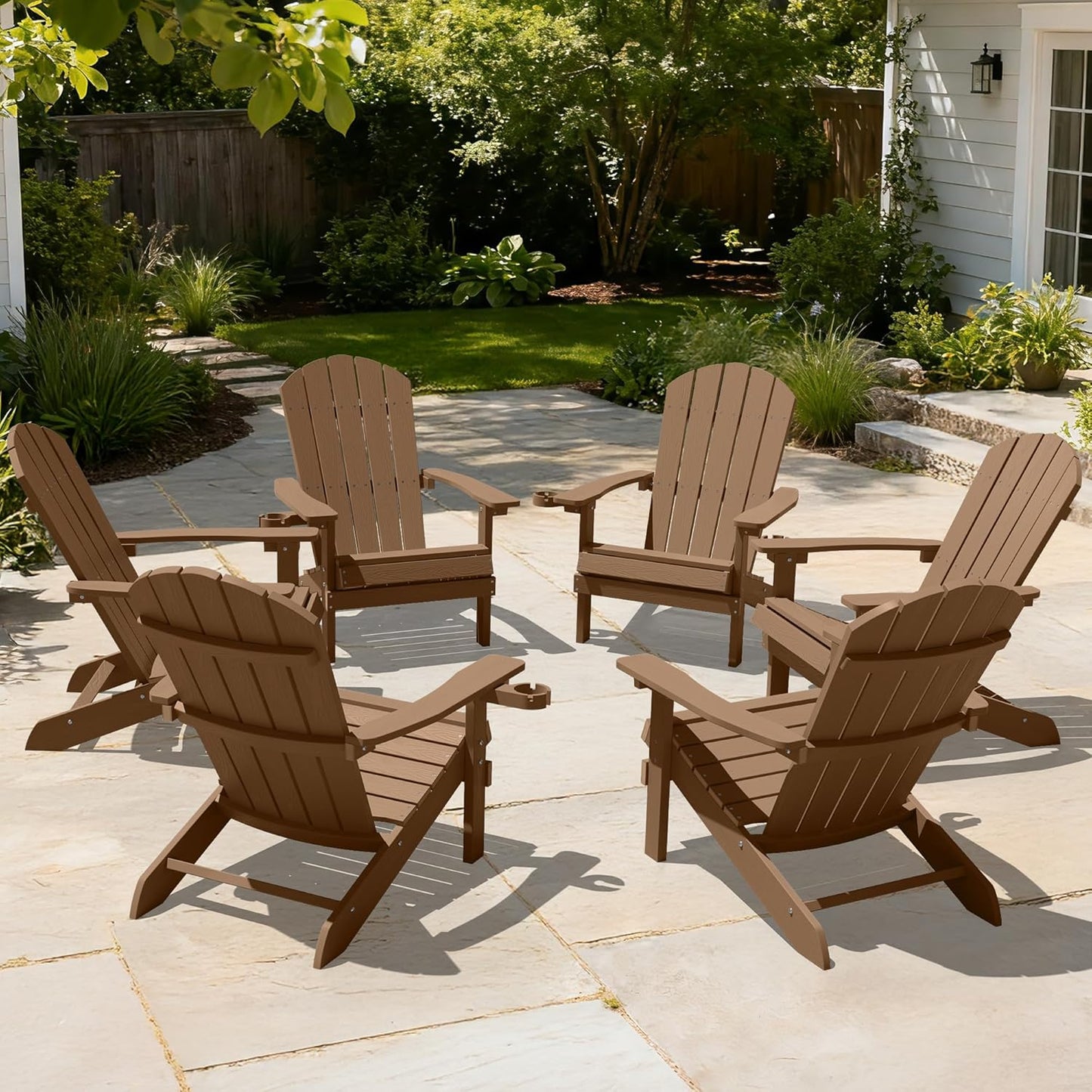 YEFU Adirondack Chairs Set of 2 Plastic Weather Resistant, Outdoor Chairs with Cup Holder, Like Real Wood, Widely Used in Outdoor, Patio, Fire Pit, Deck, Outside, Campfire Chairs (Blue)