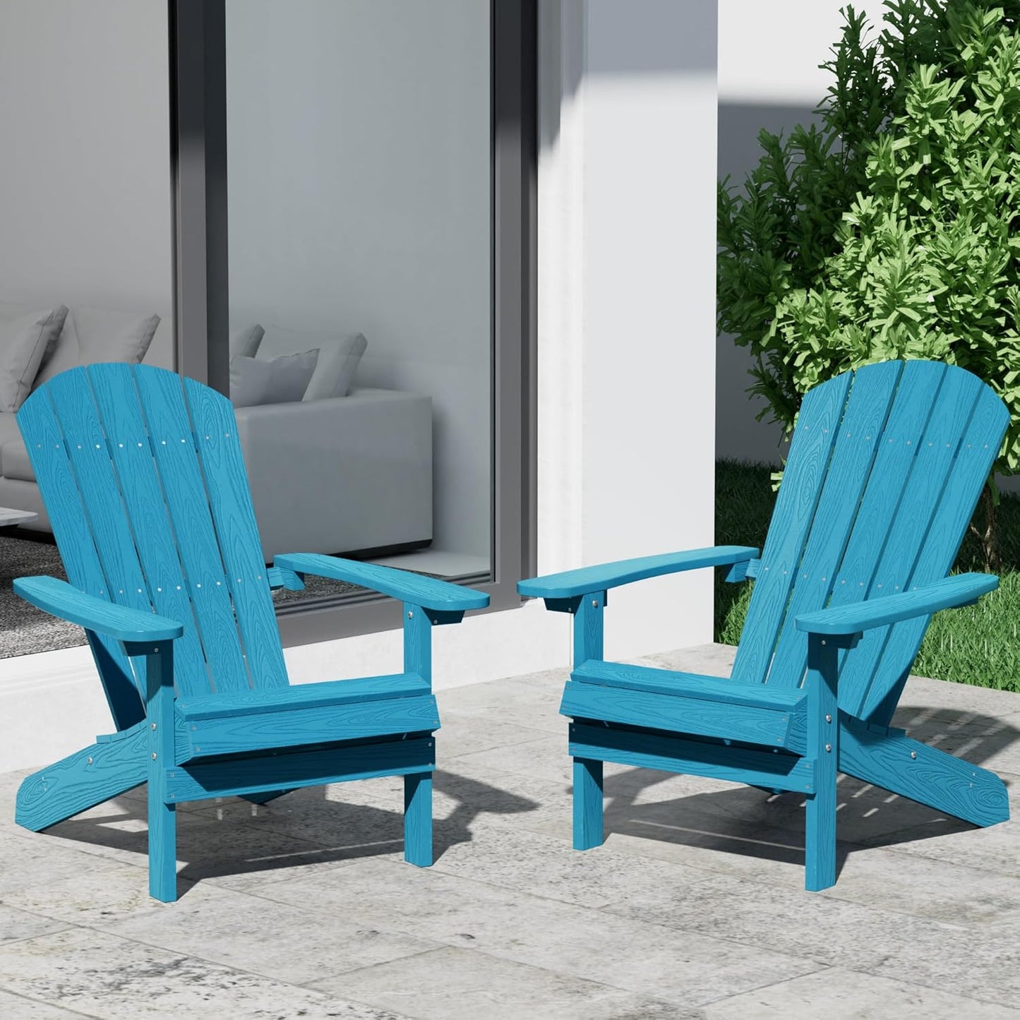 YEFU Adirondack Chairs Set of 2 Plastic Weather Resistant, Outdoor Chairs with Cup Holder, Like Real Wood, Widely Used in Outdoor, Patio, Fire Pit, Deck, Outside, Campfire Chairs (Blue)