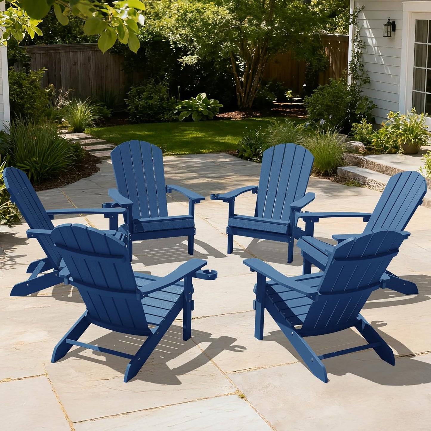 YEFU Adirondack Chairs Set of 2 Plastic Weather Resistant, Outdoor Chairs with Cup Holder, Like Real Wood, Widely Used in Outdoor, Patio, Fire Pit, Deck, Outside, Campfire Chairs (Blue)