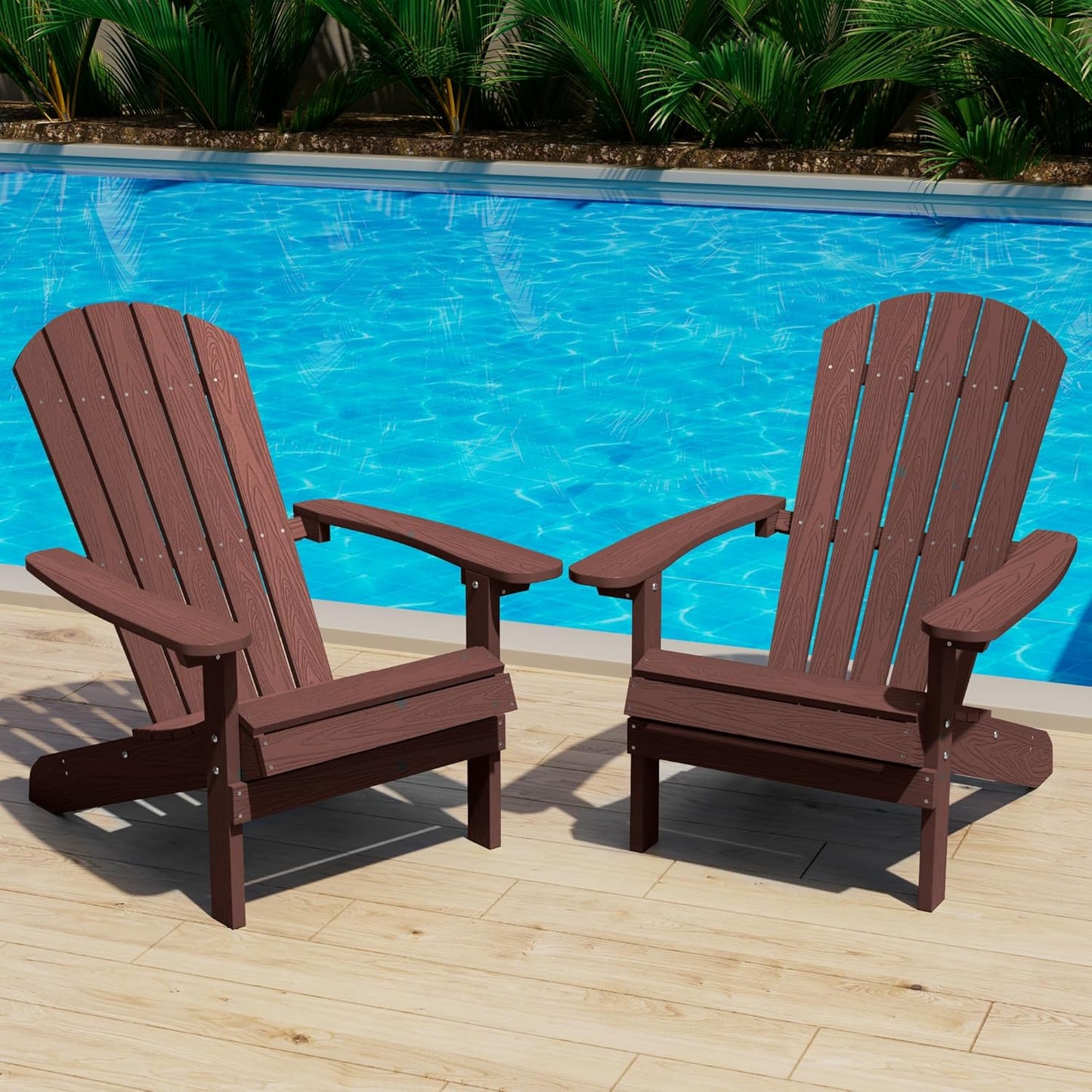 YEFU Adirondack Chairs Set of 2 Plastic Weather Resistant, Outdoor Chairs with Cup Holder, Like Real Wood, Widely Used in Outdoor, Patio, Fire Pit, Deck, Outside, Campfire Chairs (Blue)