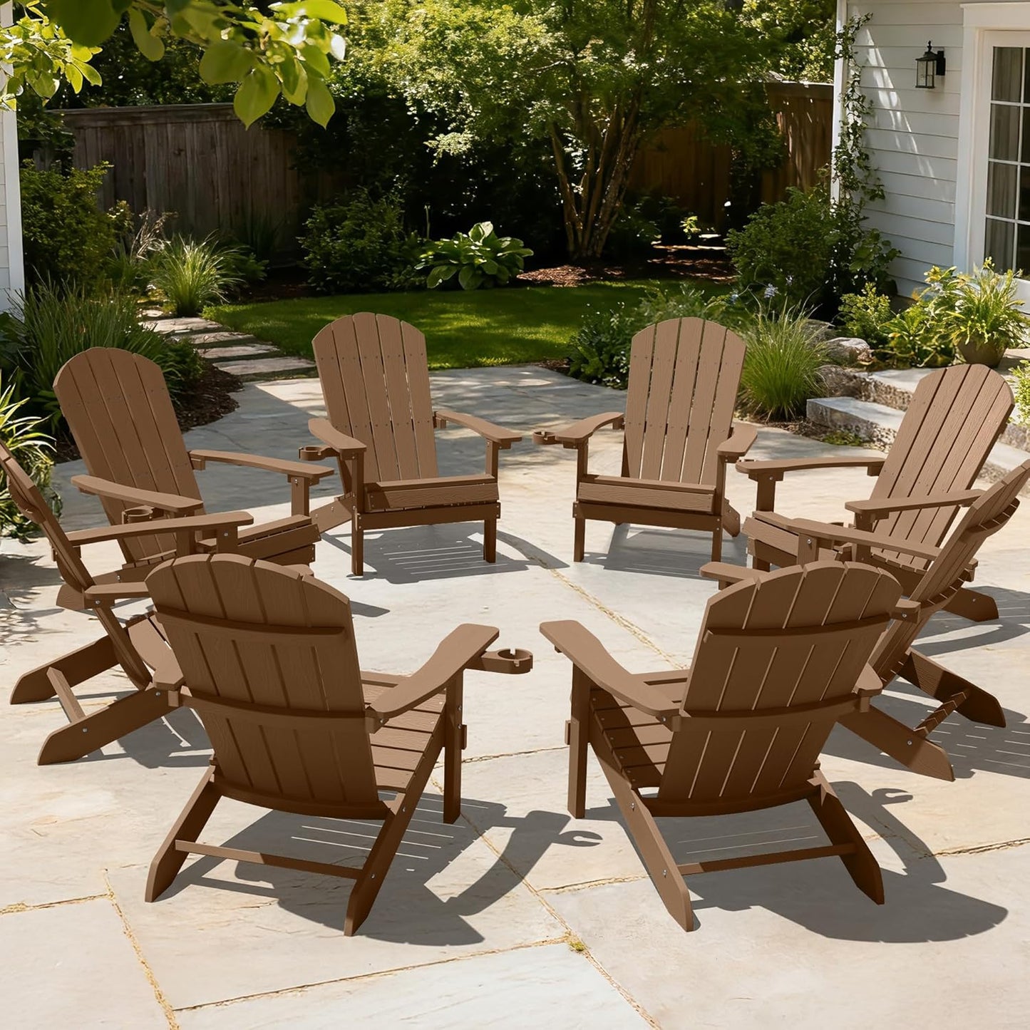 YEFU Adirondack Chairs Set of 2 Plastic Weather Resistant, Outdoor Chairs with Cup Holder, Like Real Wood, Widely Used in Outdoor, Patio, Fire Pit, Deck, Outside, Campfire Chairs (Blue)