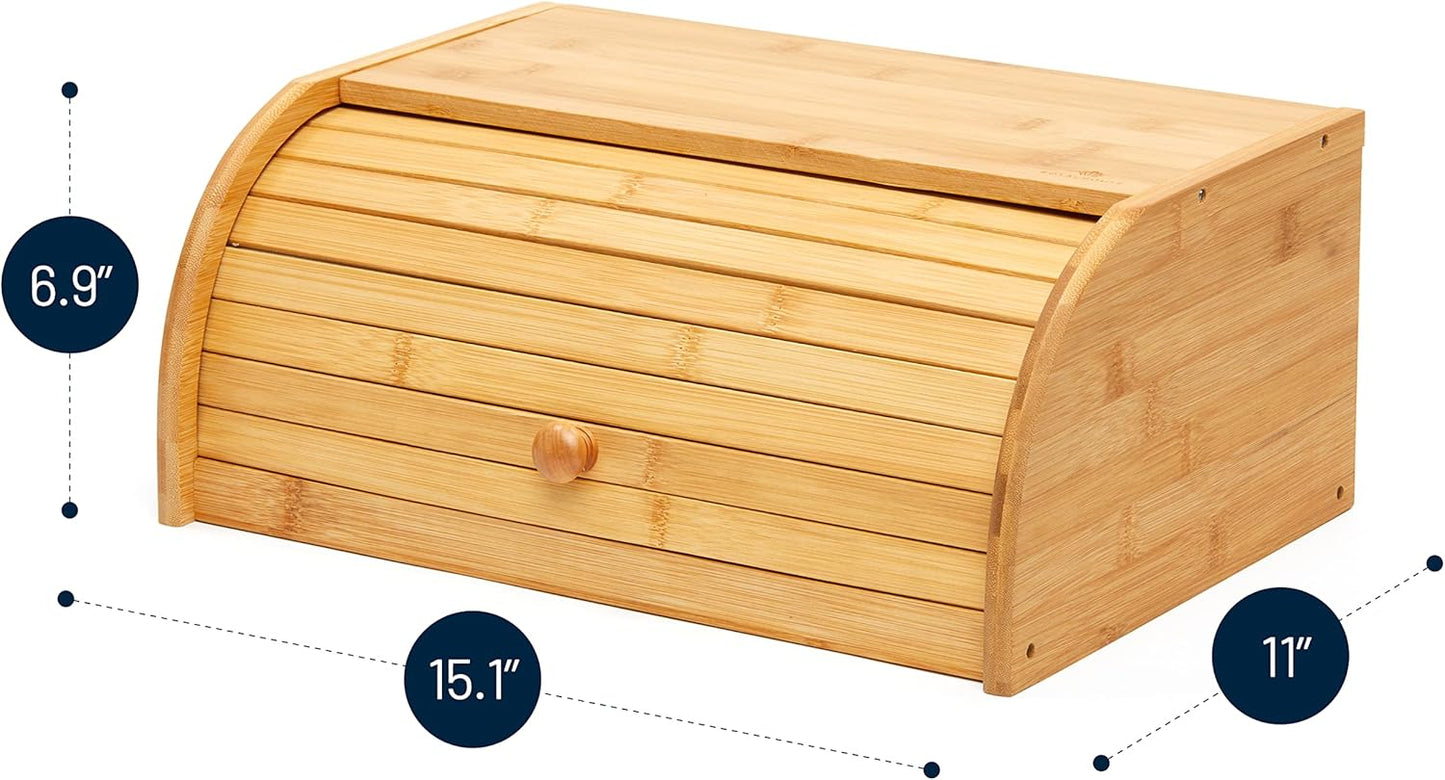 ROYALHOUSE Natural Bamboo Roll Top Bread Box Kitchen Food Storage - Assembly Required