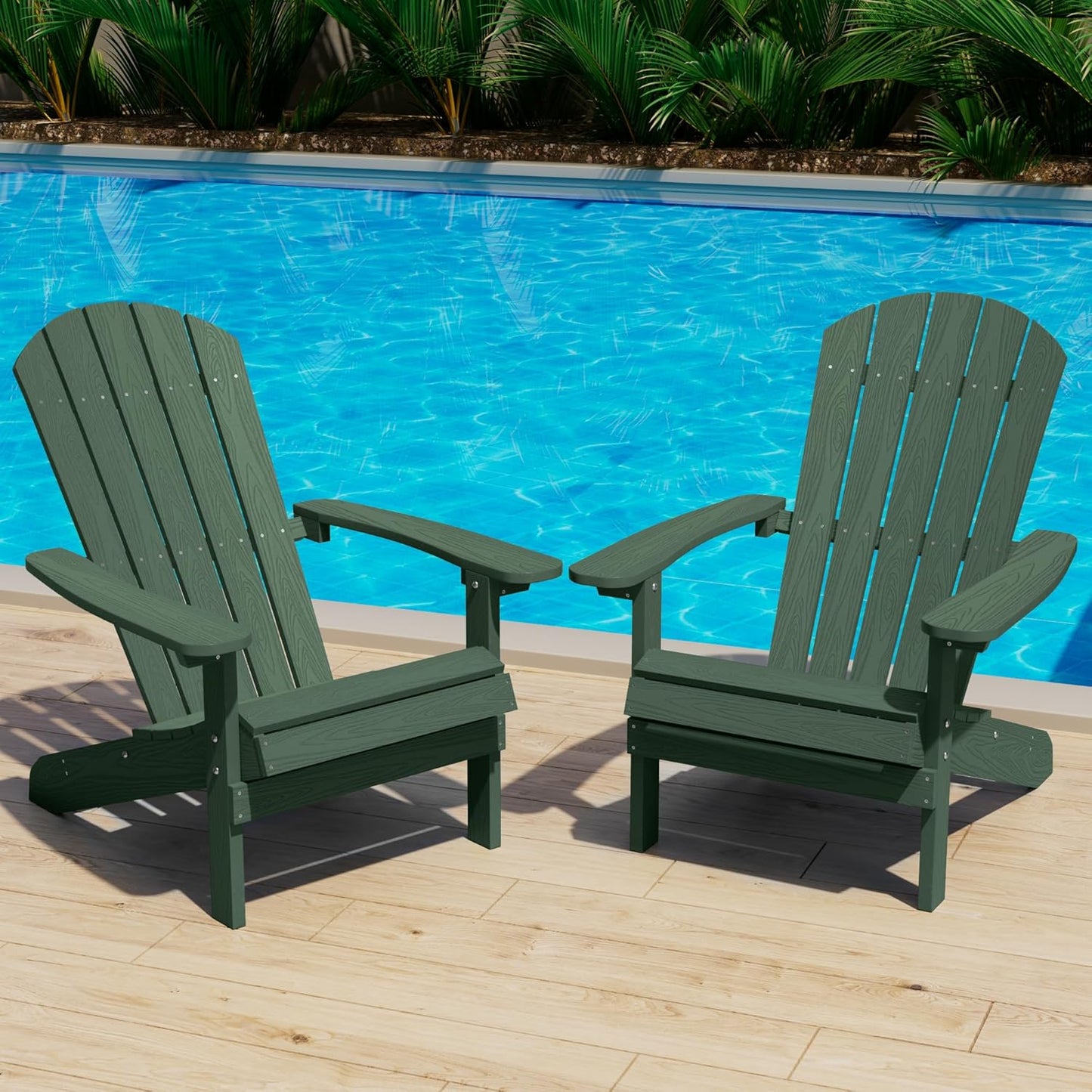 YEFU Adirondack Chairs Set of 2 Plastic Weather Resistant, Outdoor Chairs with Cup Holder, Like Real Wood, Widely Used in Outdoor, Patio, Fire Pit, Deck, Outside, Campfire Chairs (Blue)
