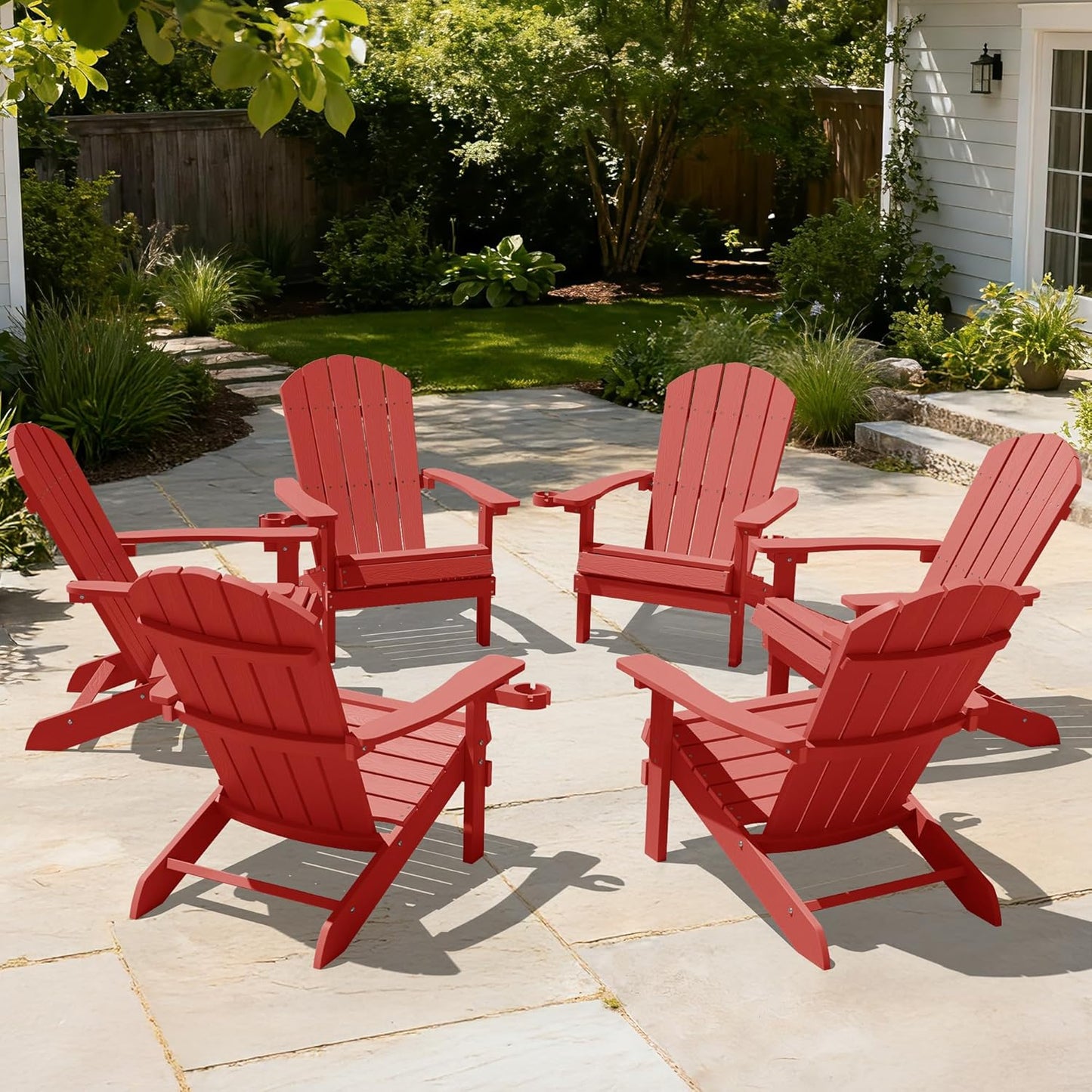 YEFU Adirondack Chairs Set of 2 Plastic Weather Resistant, Outdoor Chairs with Cup Holder, Like Real Wood, Widely Used in Outdoor, Patio, Fire Pit, Deck, Outside, Campfire Chairs (Blue)