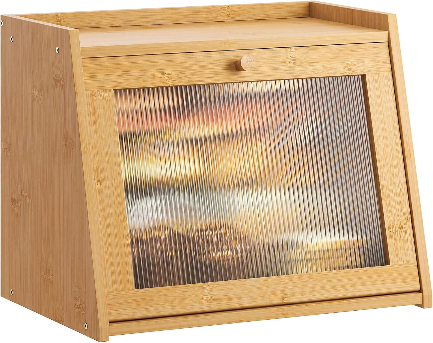 GHWIE Large Bread Box, Easy Access & Cleaning - Bamboo Bread Box for Kitchen Countertop with Acrylic Door (Natural, Medium)