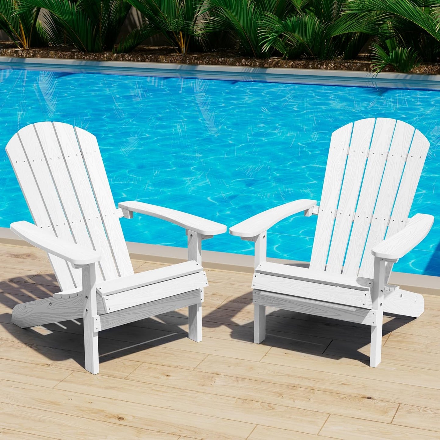 YEFU Adirondack Chairs Set of 2 Plastic Weather Resistant, Outdoor Chairs with Cup Holder, Like Real Wood, Widely Used in Outdoor, Patio, Fire Pit, Deck, Outside, Campfire Chairs (Blue)