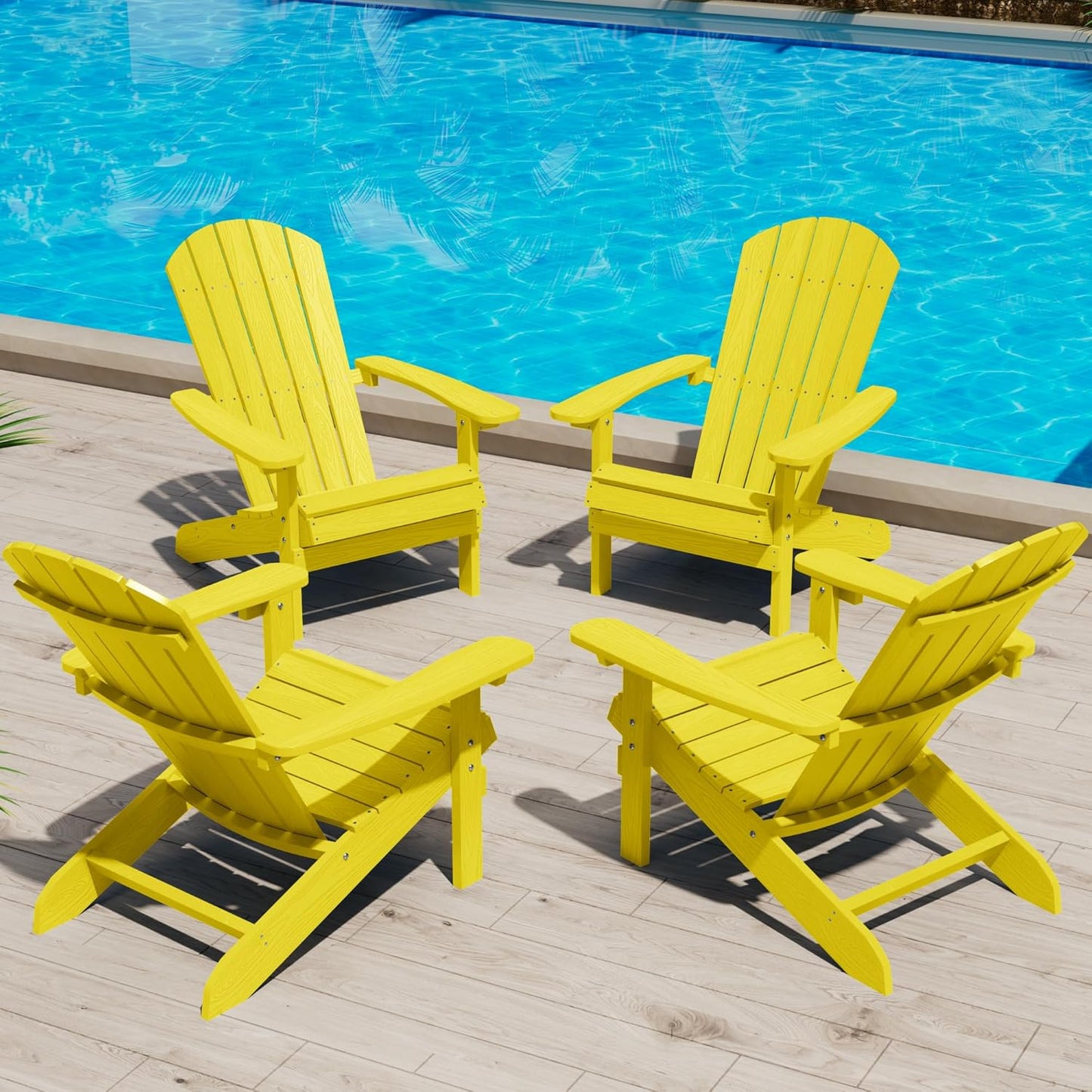 YEFU Adirondack Chairs Set of 2 Plastic Weather Resistant, Outdoor Chairs with Cup Holder, Like Real Wood, Widely Used in Outdoor, Patio, Fire Pit, Deck, Outside, Campfire Chairs (Blue)