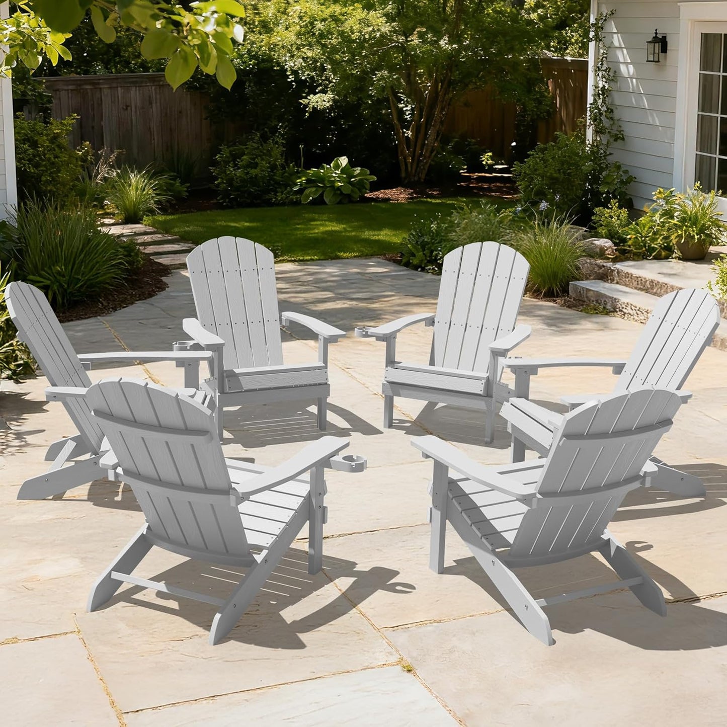 YEFU Adirondack Chairs Set of 2 Plastic Weather Resistant, Outdoor Chairs with Cup Holder, Like Real Wood, Widely Used in Outdoor, Patio, Fire Pit, Deck, Outside, Campfire Chairs (Blue)