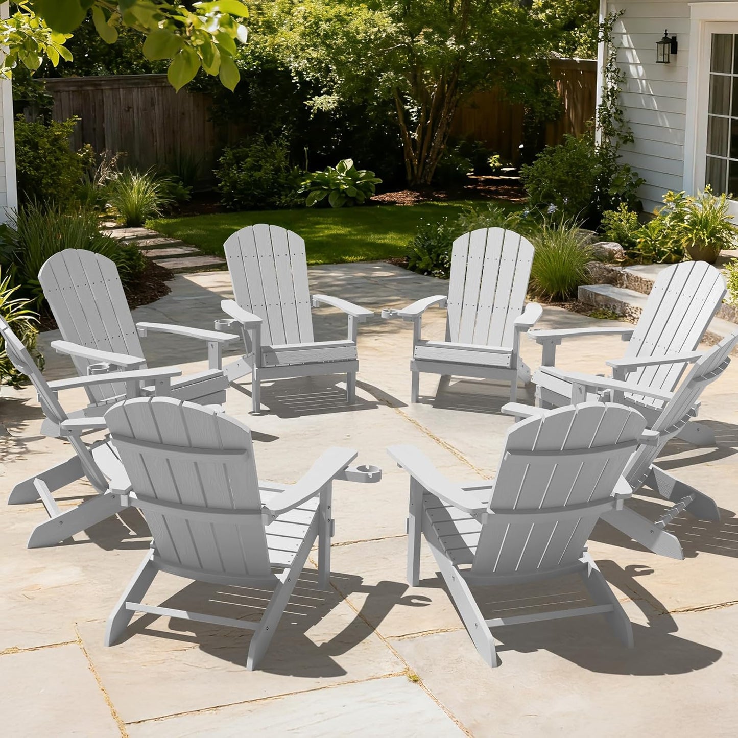 YEFU Adirondack Chairs Set of 2 Plastic Weather Resistant, Outdoor Chairs with Cup Holder, Like Real Wood, Widely Used in Outdoor, Patio, Fire Pit, Deck, Outside, Campfire Chairs (Blue)