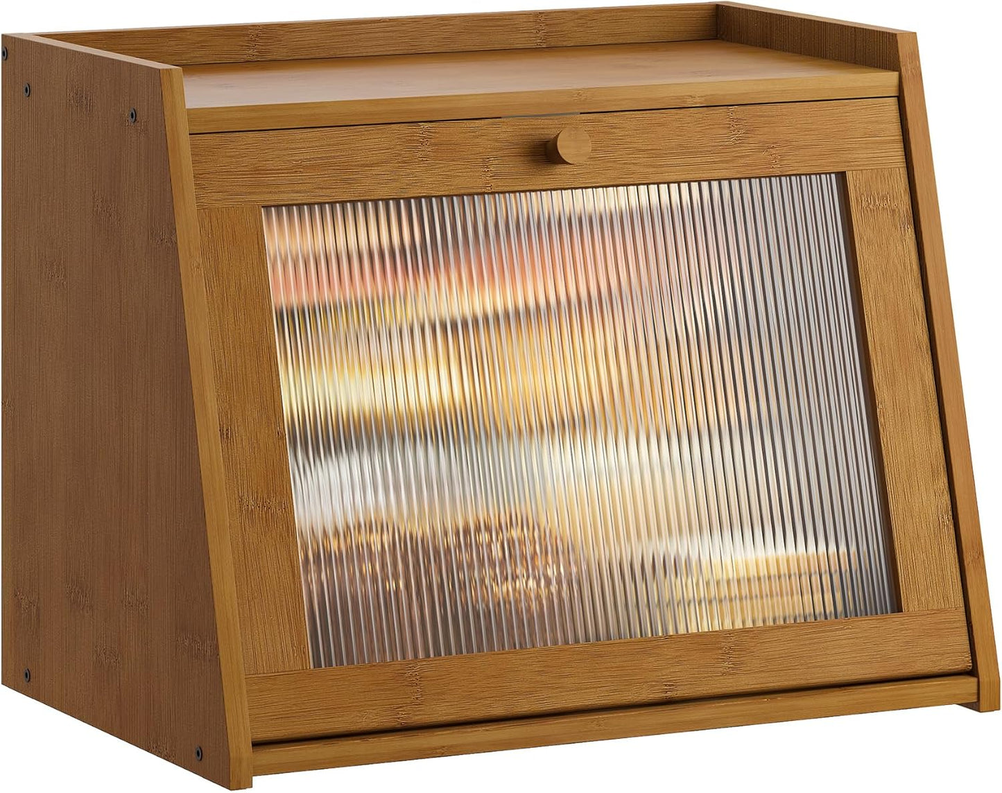 GHWIE Large Bread Box, Easy Access & Cleaning - Bamboo Bread Box for Kitchen Countertop with Acrylic Door (Natural, Medium)