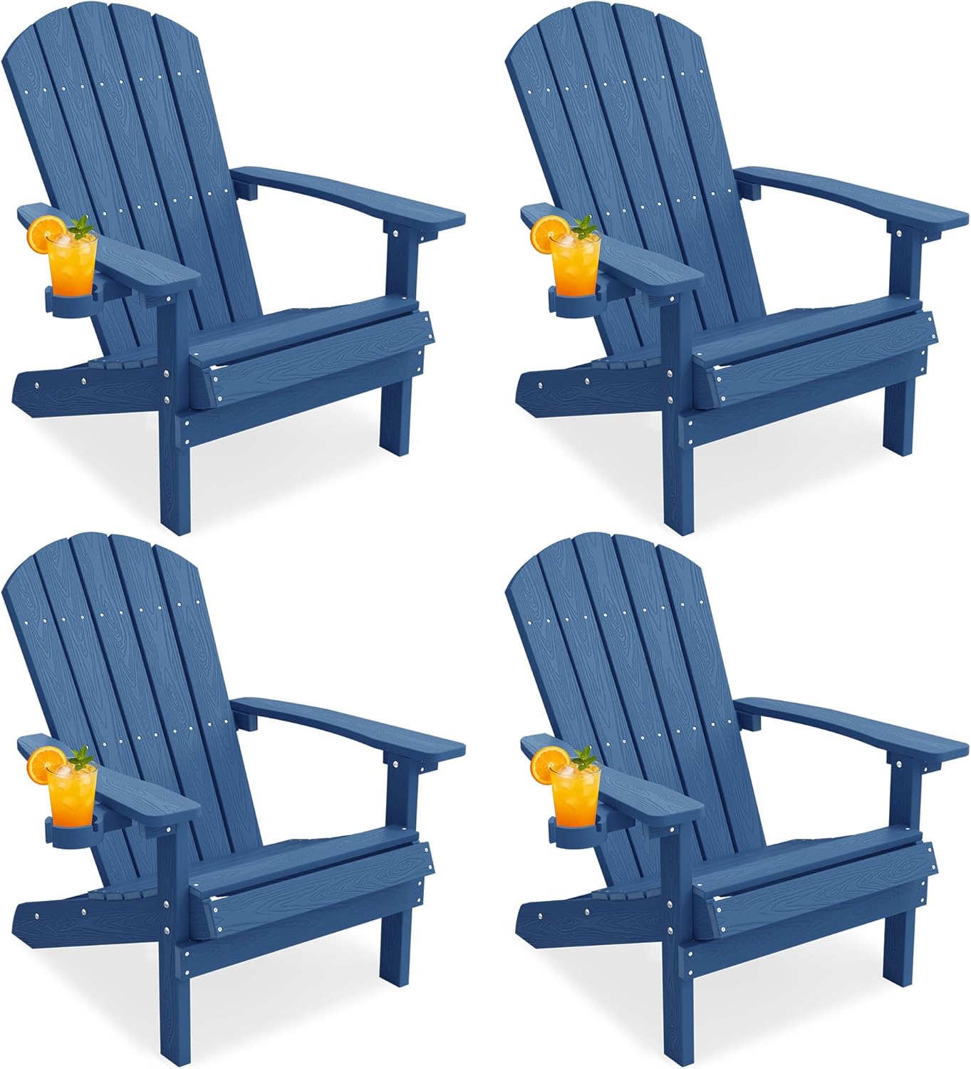 YEFU Adirondack Chairs Set of 2 Plastic Weather Resistant, Outdoor Chairs with Cup Holder, Like Real Wood, Widely Used in Outdoor, Patio, Fire Pit, Deck, Outside, Campfire Chairs (Blue)