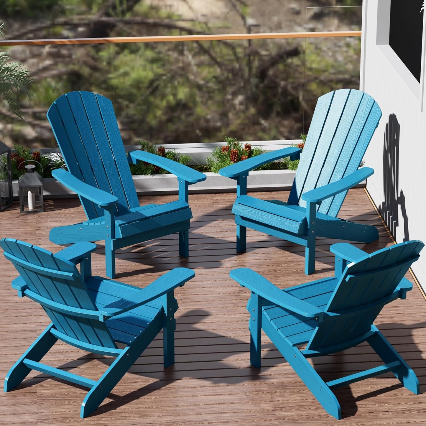 YEFU Adirondack Chairs Set of 2 Plastic Weather Resistant, Outdoor Chairs with Cup Holder, Like Real Wood, Widely Used in Outdoor, Patio, Fire Pit, Deck, Outside, Campfire Chairs (Blue)