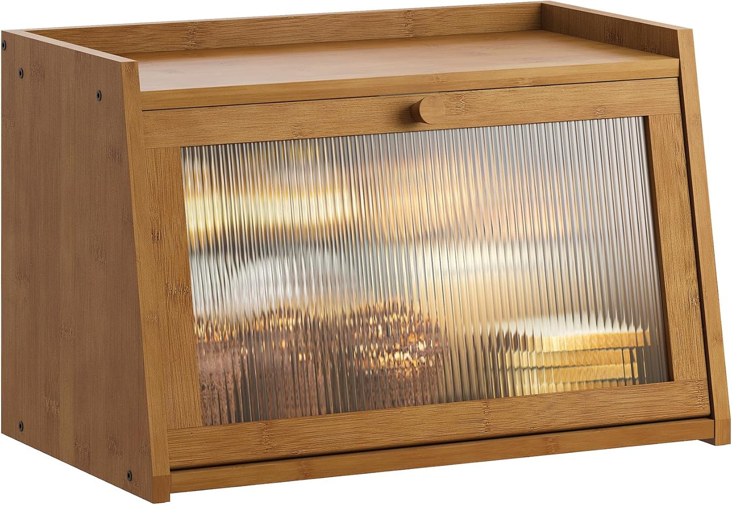 GHWIE Large Bread Box, Easy Access & Cleaning - Bamboo Bread Box for Kitchen Countertop with Acrylic Door (Natural, Medium)