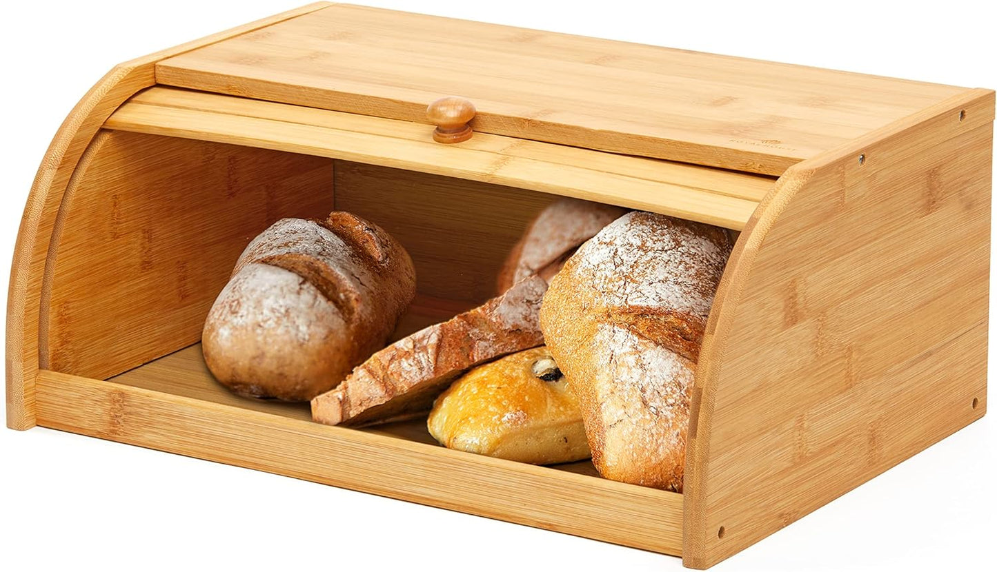 ROYALHOUSE Natural Bamboo Roll Top Bread Box Kitchen Food Storage - Assembly Required