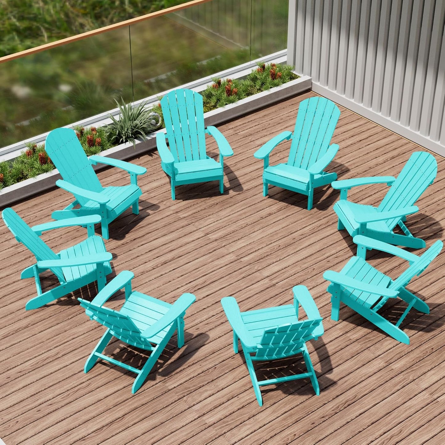 YEFU Adirondack Chairs Set of 2 Plastic Weather Resistant, Outdoor Chairs with Cup Holder, Like Real Wood, Widely Used in Outdoor, Patio, Fire Pit, Deck, Outside, Campfire Chairs (Blue)