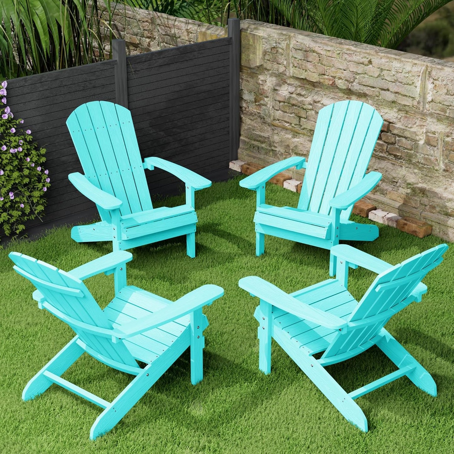YEFU Adirondack Chairs Set of 2 Plastic Weather Resistant, Outdoor Chairs with Cup Holder, Like Real Wood, Widely Used in Outdoor, Patio, Fire Pit, Deck, Outside, Campfire Chairs (Blue)