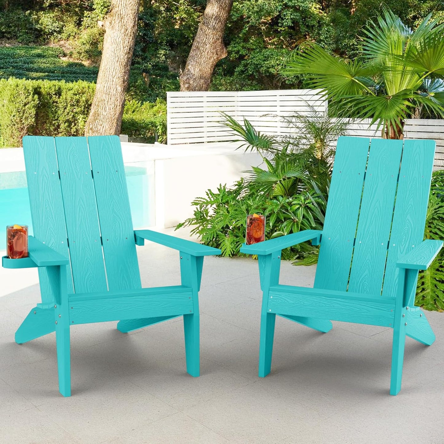 MXIMU Modern Adirondack Chairs Set of 4 Weather Resistant with Cup Holder Oversize Plastic Fire Pit Chairs Plastic Outdoor Chairs for Firepit Area Seating (Black)